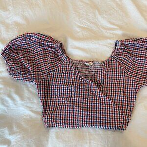 Red White and Blue Gingham puff sleeve crop top by Sim & Sam Size Med